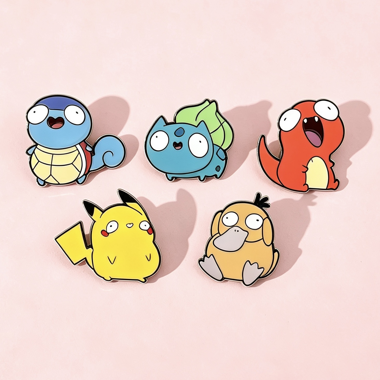 Enamel Pin - Derpy Series - Squirtle Bulbasaur Charmander Psyduck Pikachu