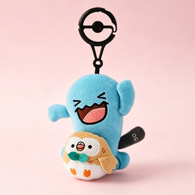 Pokémon Plush Charms‑Runaway Series Wobbuffet & Rowlet Plush Keychain Pendant